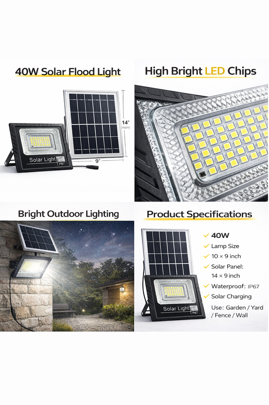 40W Solar Motion Sensor Wall Light Outdoor LED Waterproof Dusk to Dawn Security Lamp