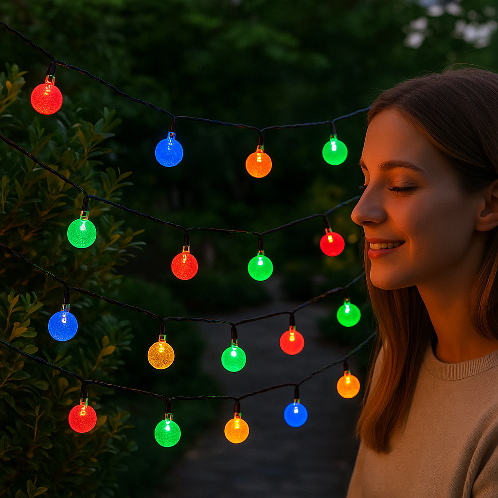 36ft Multi Color Crystal Ball String Lights, 60 LED Waterproof Garden Patio Lights