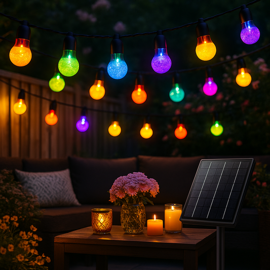 60ft Solar Gourd String Lights, 59 Bulbs, Warm White & Multicolor Switch, Outdoor Patio Decor