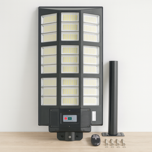 6000W Solar Powered Street Light, Large Panel Waterproof 3-Sided Illumination for Yard and Commercial Use