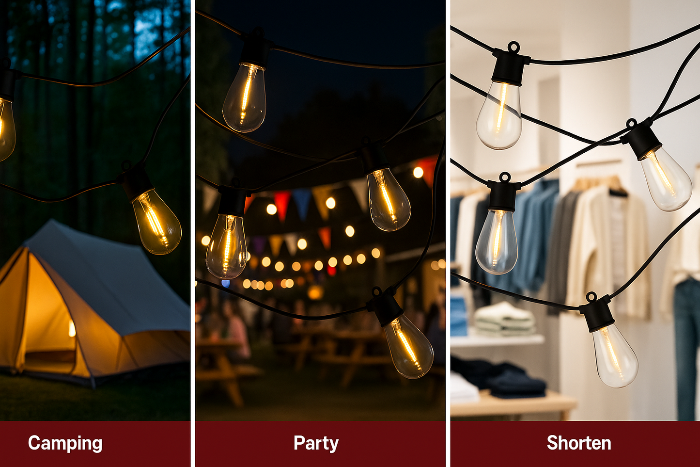 50ft Solar String Lights, 25 LED Bulbs, Warm White & Cool White Switch, Outdoor Waterproof