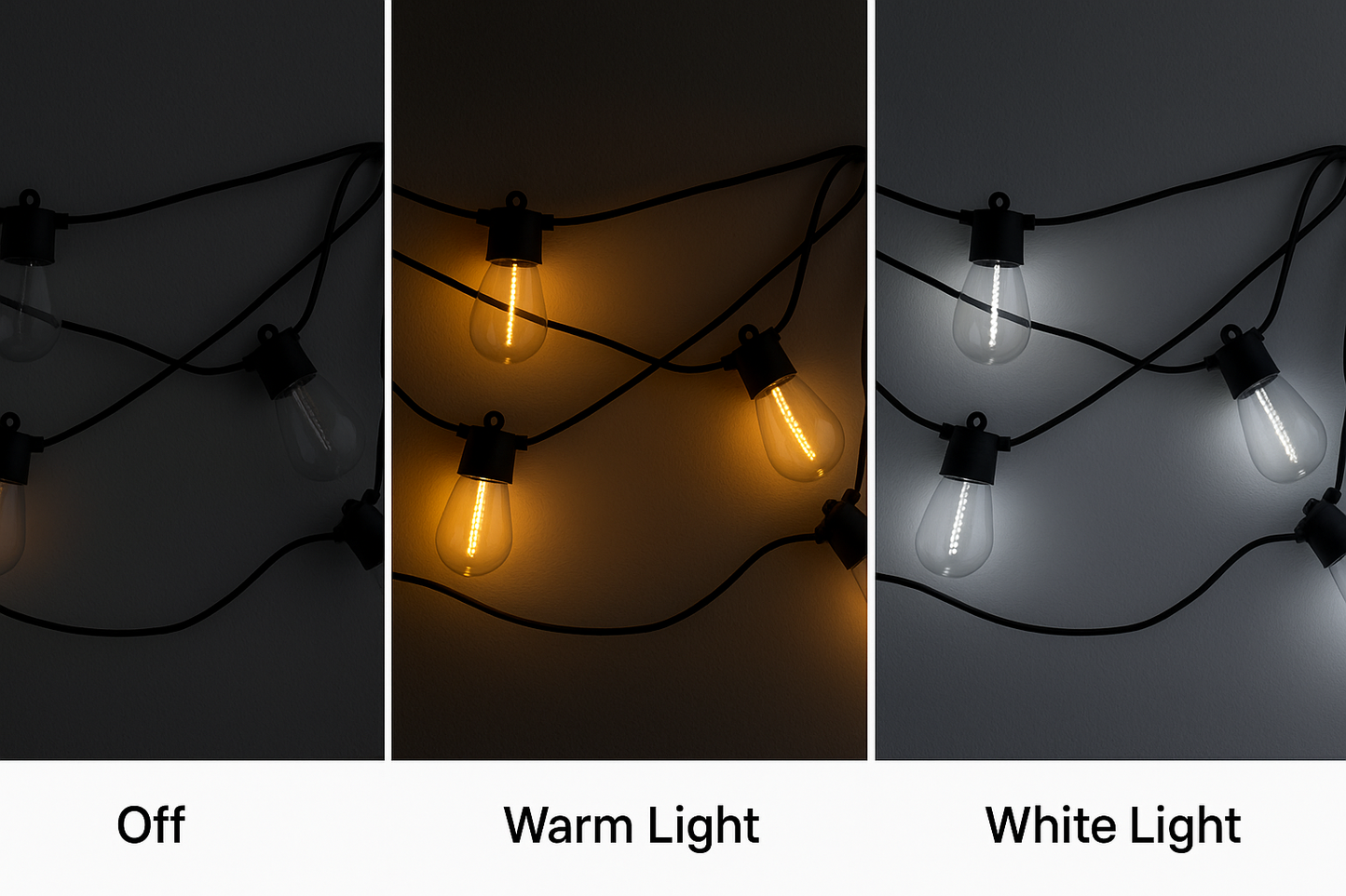50ft Solar String Lights, 25 LED Bulbs, Warm White & Cool White Switch, Outdoor Waterproof