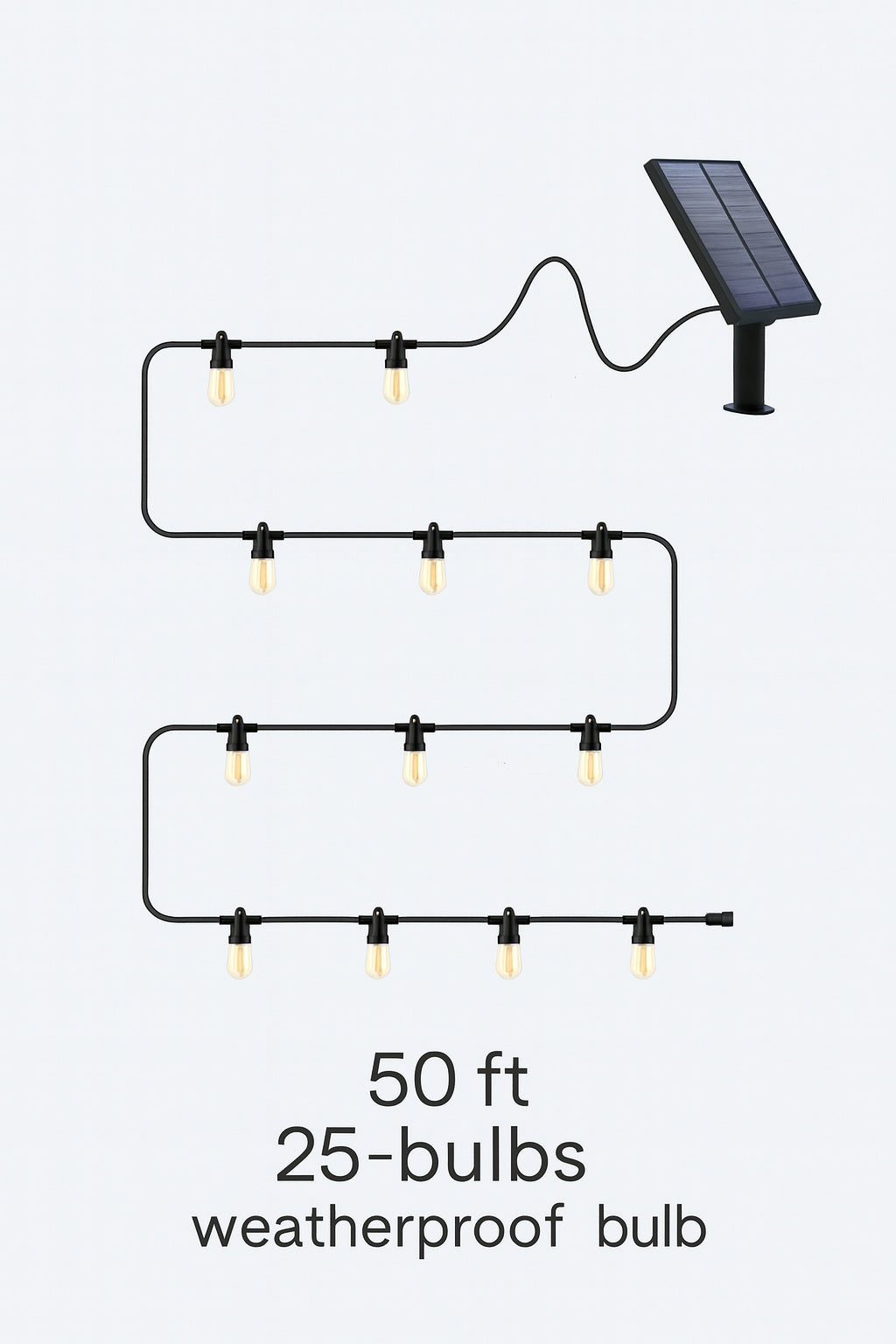50ft Solar String Lights, 25 LED Bulbs, Warm White & Cool White Switch, Outdoor Waterproof